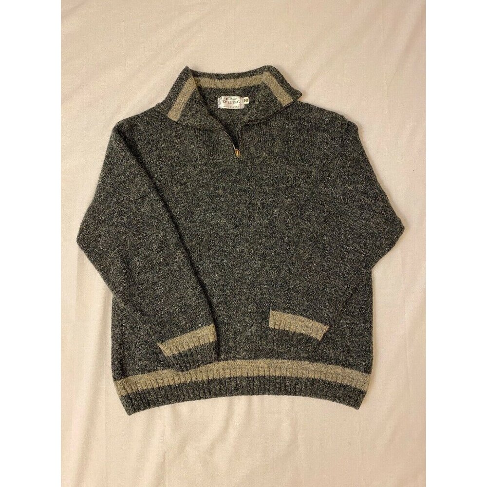 B08 Thomas Keeling Made In Great Britain Medium Gray Wool Blend 1/2 Zip Sweater